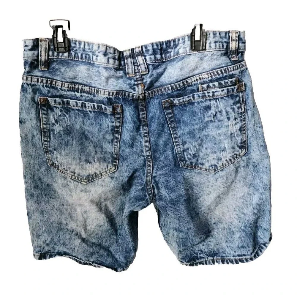 Red Camel Jean Shorts Men's Size 36 Denim  Distressed Bleached Acid Wash Blue